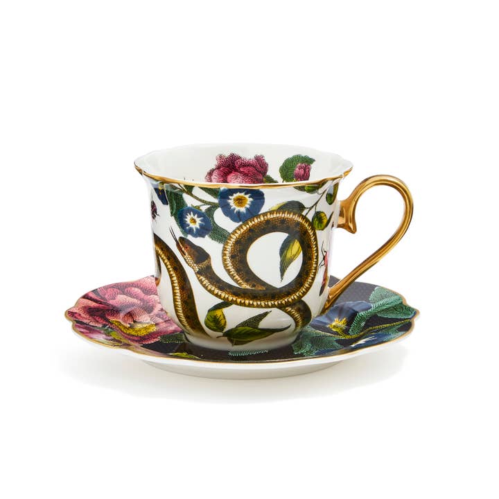 Portmeirion, Spode, Pimpernel, Nacthmann, Wrendale Designs - Wholesale Tea Set - Creatures of Curiosity Dark Floral Teacup and Saucer