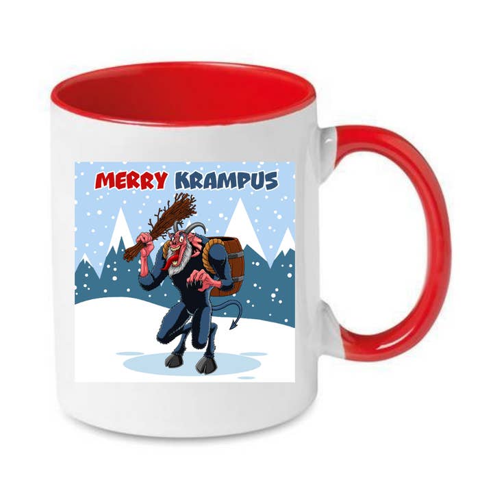 Merry Krampus Christmas Themed Coffee Mug Pagan Goth for wholesale by The Purple Spell