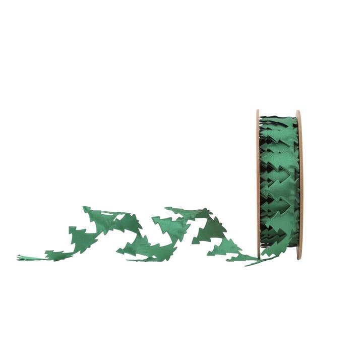 7/8" Ultrasonic Trim | Green Christmas Tree | 10 Yard Roll for wholesale by LA Ribbons Wholesale