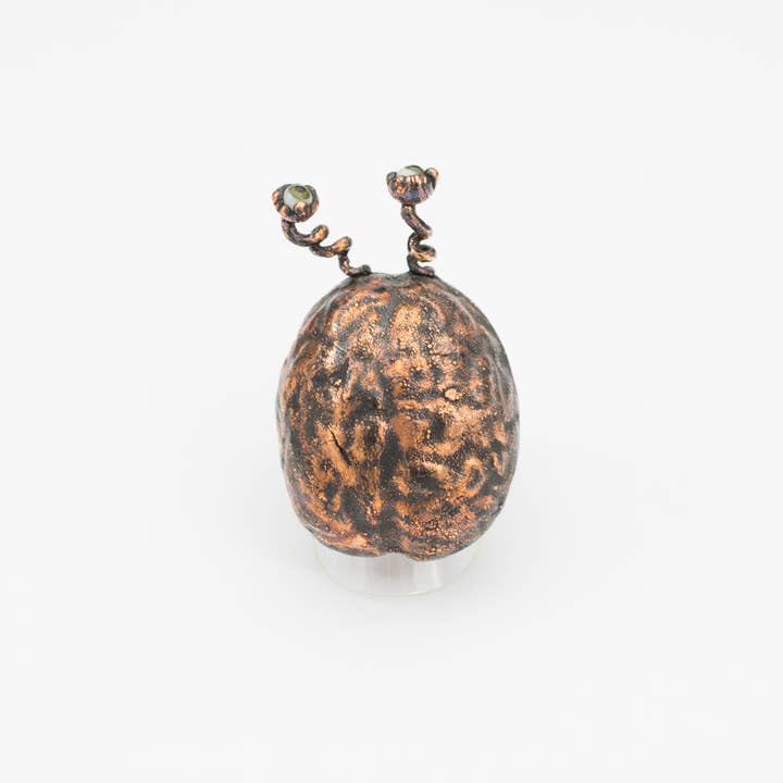 The Wacky Wanderers - Wholesale Single Stone/Solitaire Ring - Brain with Green Eyes Copper Ring Size 8
