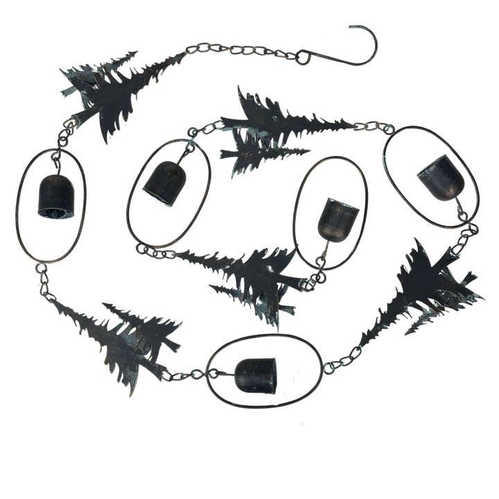 Zeckos - Wholesale Outdoor Ornament/Decor - 70-Inch Metal Rain Chain with 5 Forest Tree Silhouettes & Zen Bells, 3.25-Inch Diameter, Decorative and Functional Downspout Alternative22