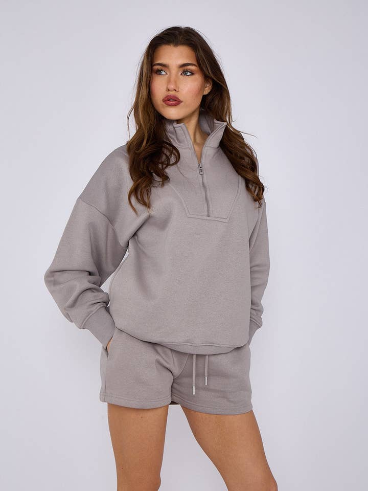 AX Labels - Wholesale Lounge Set - Women's - 1/2 Zip Top & Shorts Fleece Co-ord49