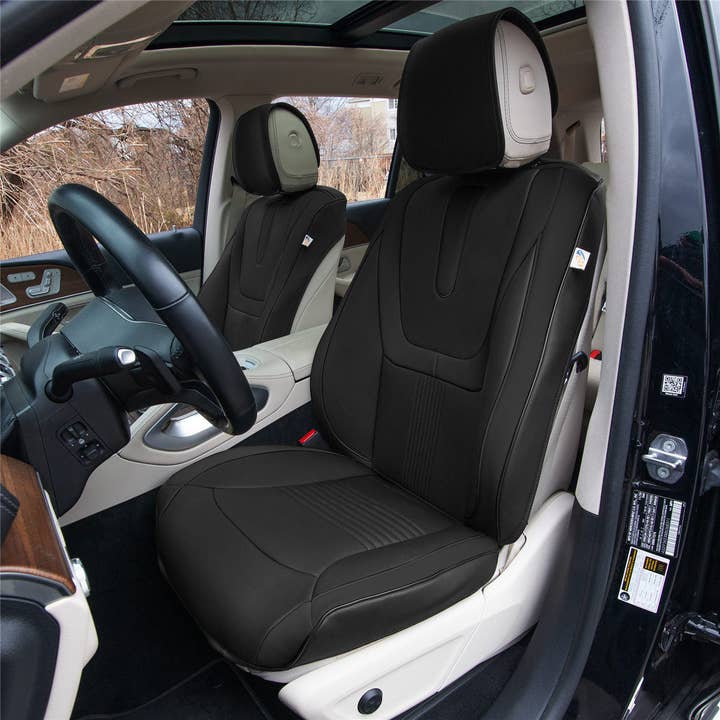 Hybrid70 Deluxe Autositzbezüge aus Kunstleder mit modernem Muster — Vorderteil, Schwarz für den Großhandel von FH GROUP