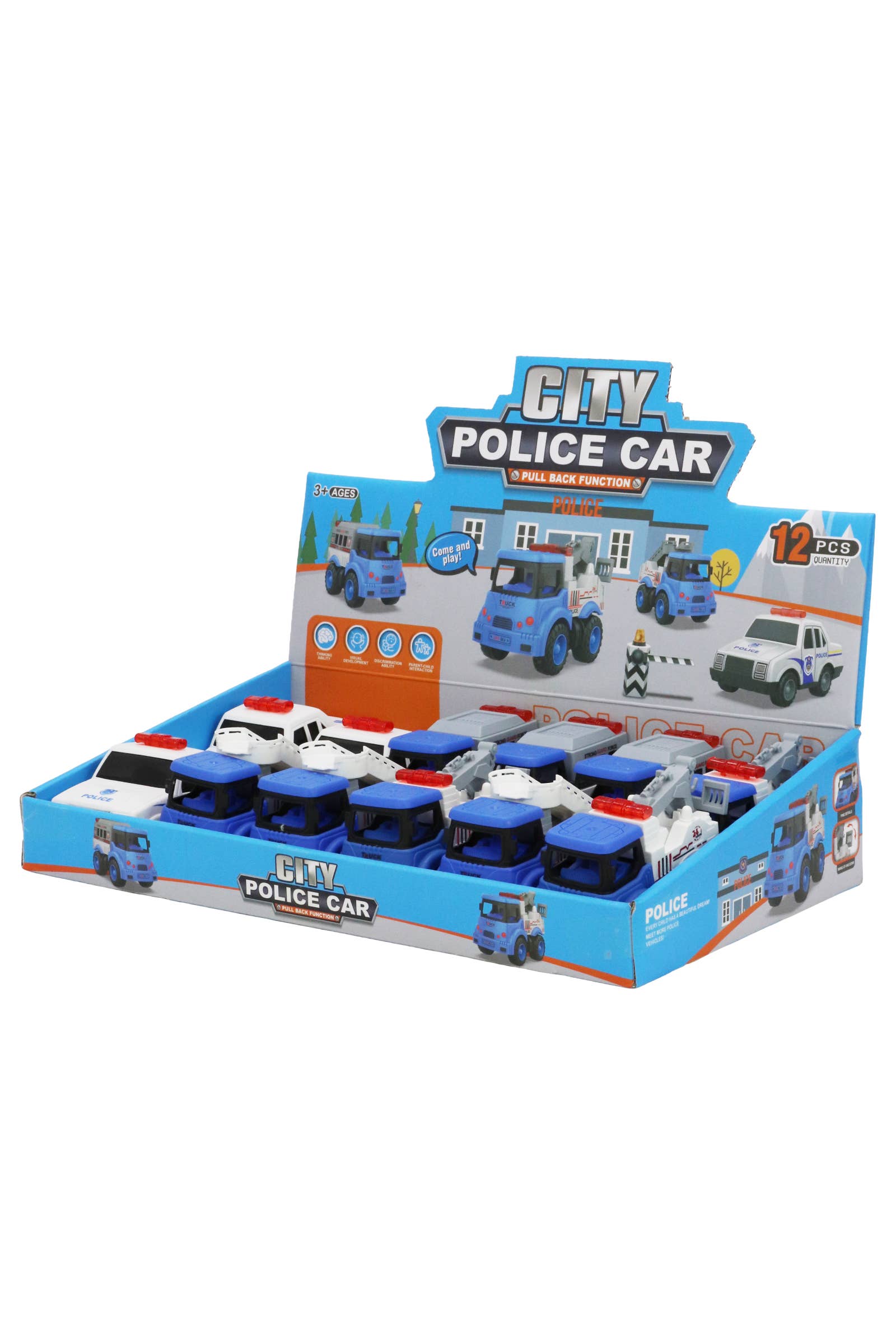 Cap Zone – Engroshandel Legetøjsbil/lastbil - Børn – Politibil Diecast Miniature Legetøjsbil m/ Displayboks - 12 stk.1