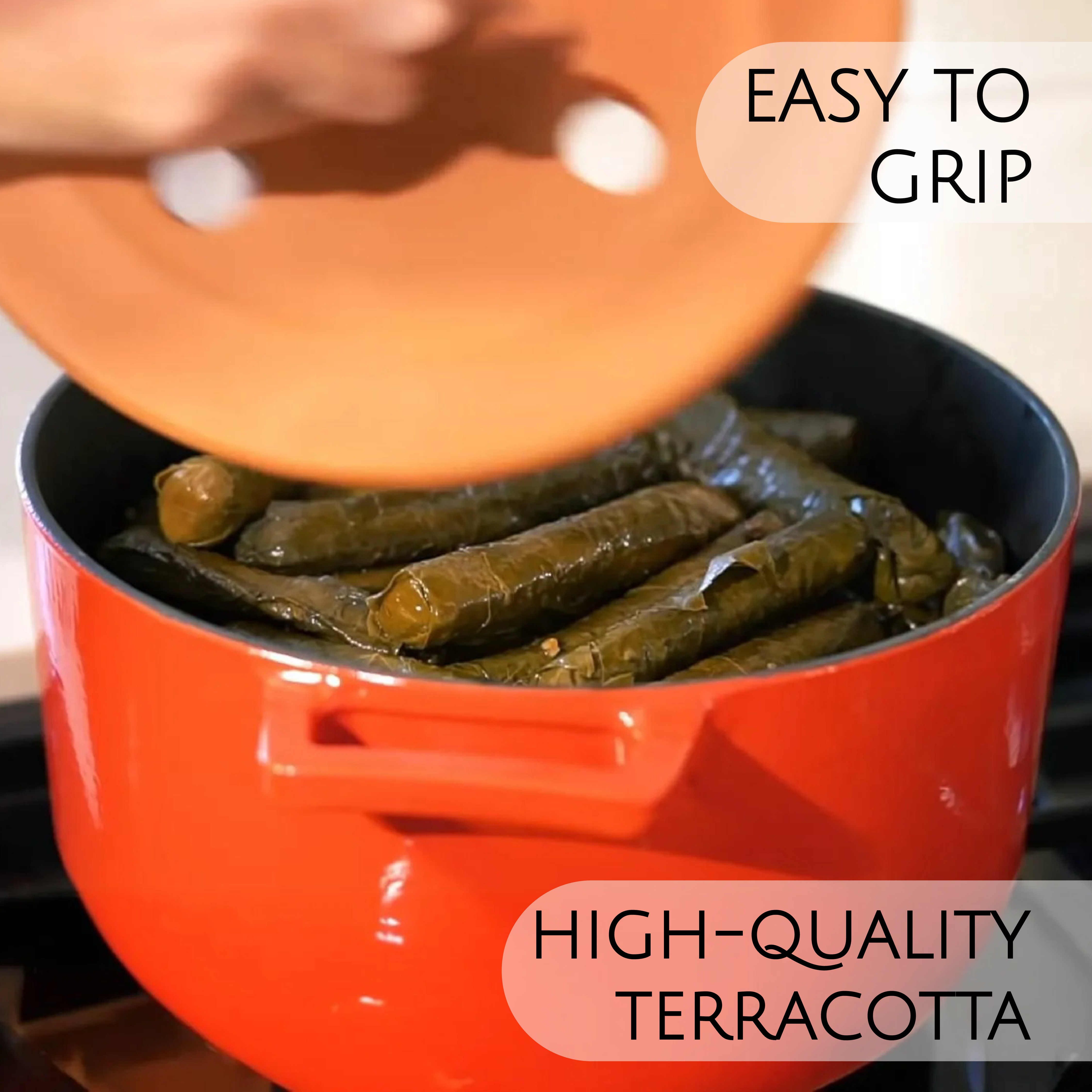 Hakan - Vendita all'ingrosso Utensile/attrezzo da cucina - Coperchio Dolma in terracotta fatto a mano, coperchio arrotolato in foglia d'uva6