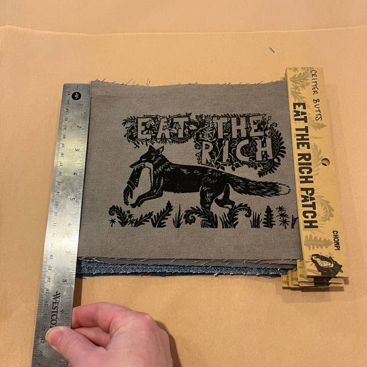 Critter Butts - Wholesale Patch - Eat The Rich Patch - Screen print on thrifted denim8