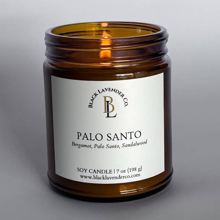 Palo Santo Kaars - 7 oz. Amber Glas voor wholesale door Black Lavender Co.
