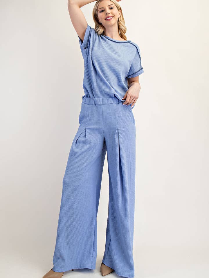 PLUS SIZE TEXTURED WIDE-LEG PANTS WITH POCKETS -CP43942-PL for wholesale by Celeste Clothing