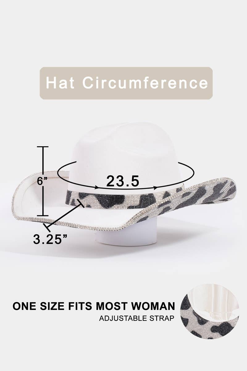 Collections by Fame Accessories - Wholesale Fedora - Dames - Rhinestone bezaaid koeienpatroon western cowboyhoed4