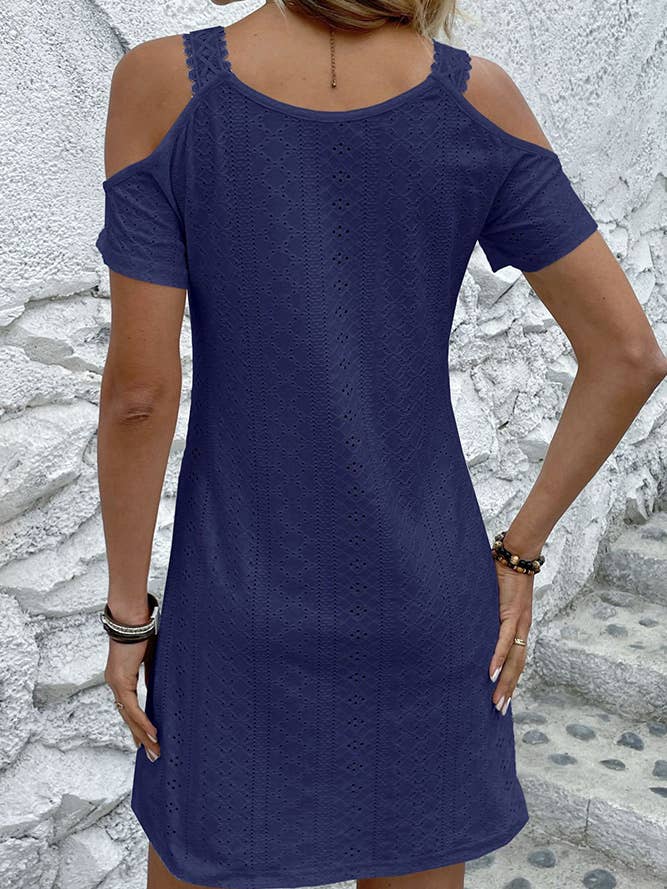 UNISHE - Venta al por mayor Vestido - Mujer - Vestido liso con cinta de encaje jacquard y hombros descubiertos ZK8215