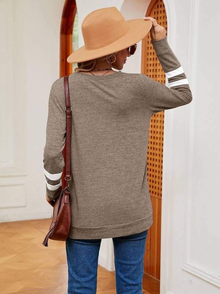 NINEXIS - Wholesale Blouse - Women's - CWTBLL2392_V-NECK LONG-SLEEVED CONTRAST COLOR LOOSE TOP23