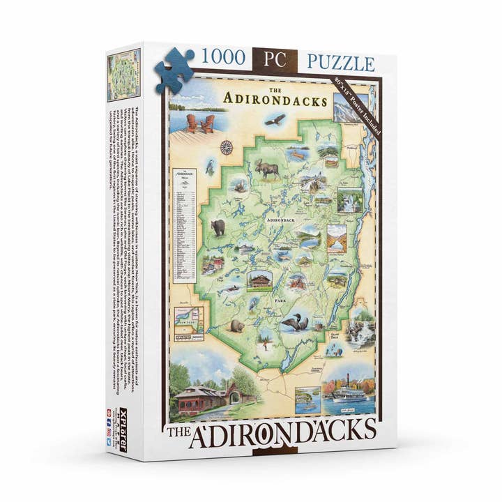 Adirondacks Map Jigsaw Puzzle – 1000 Pieces – Hand-Drawn for wholesale by XPLORER MAPS