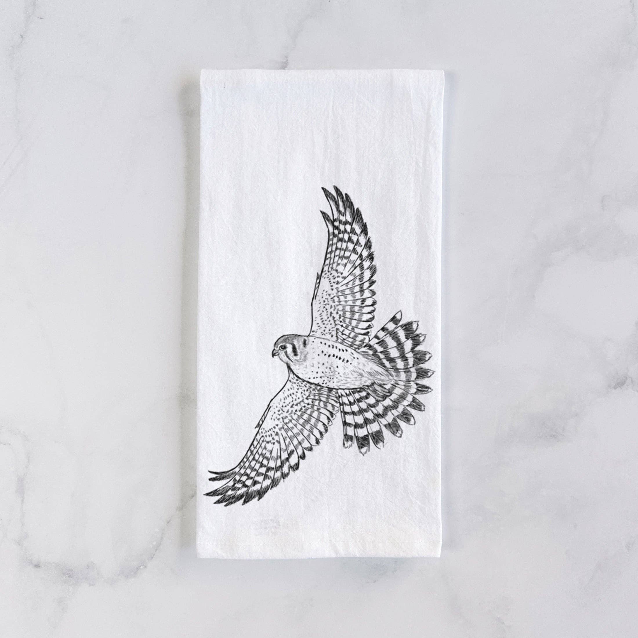 Because Tees - Wholesale Tea Towel - Soaring American Kestrel - Falco sparverius Tea Towel1