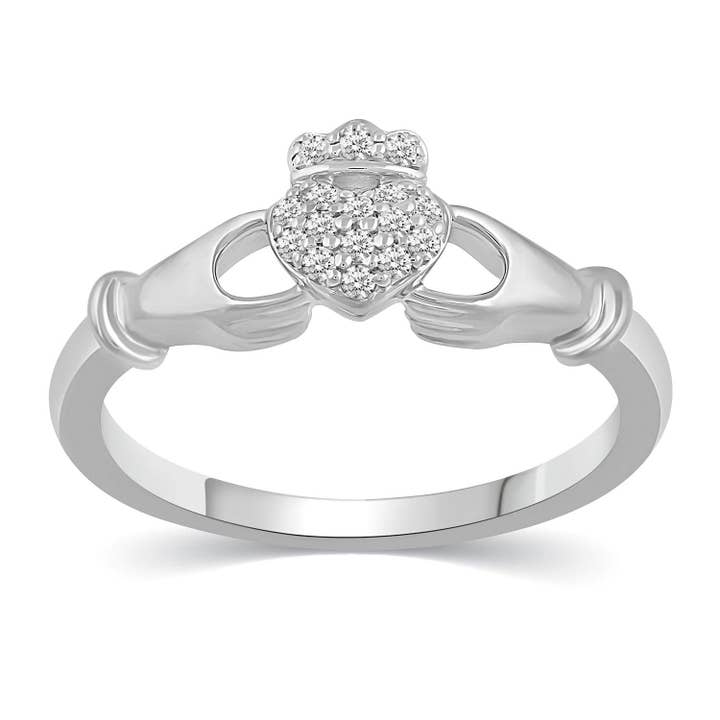 1/10 CT TW Diamond Claddagh Ring in Sterling Silver for wholesale by Fifth and Fine