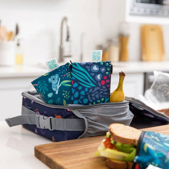 Bumkins - Wholesale Snack Pack - Kids & Baby - Reusable Snack Bag, Small 2-Pack: Jungle & Animal Prints