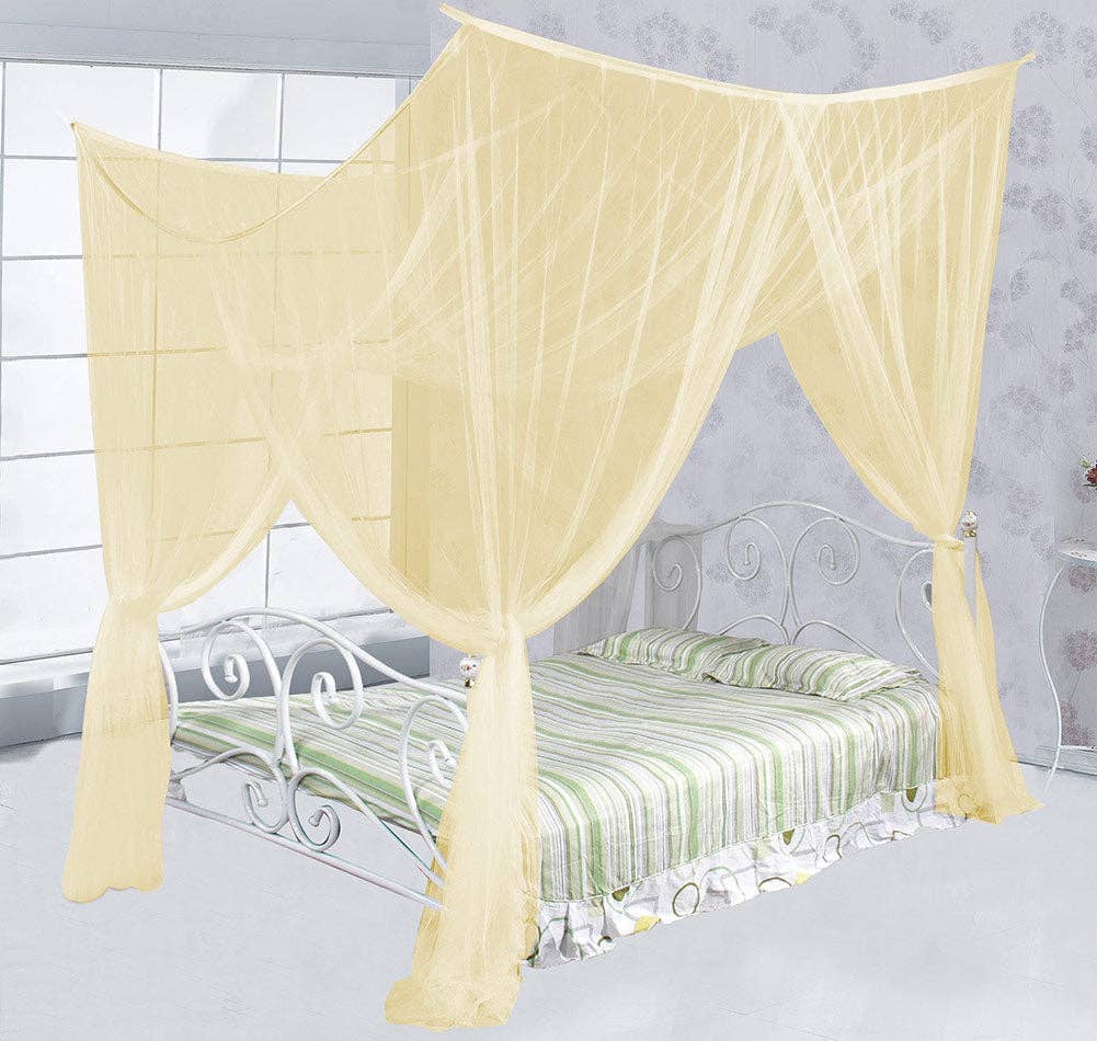 ShopBobbys – wholesale Bed canopy – Child & baby – Just Relax Four Corner Post Elegant Mosquito Net Bed Canopy Set, Beige, Full/Queen/King0