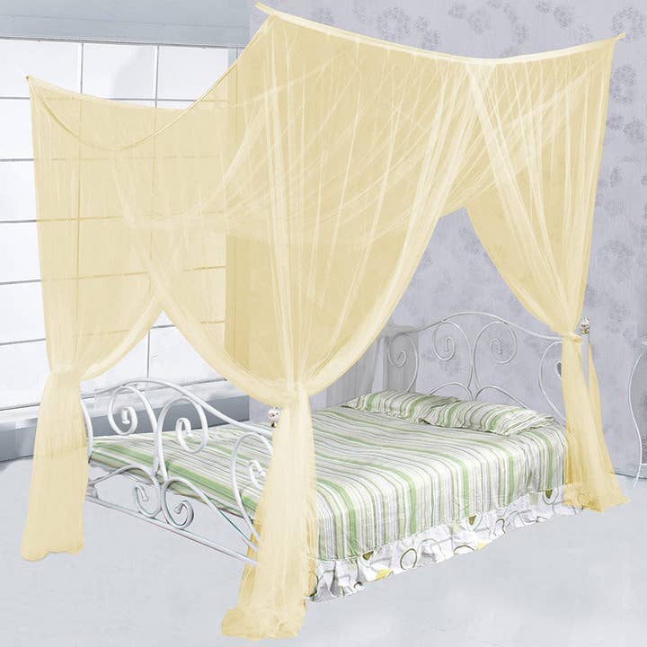 ShopBobbys – wholesale Bed canopy – Child & baby – Just Relax Four Corner Post Elegant Mosquito Net Bed Canopy Set, Beige, Full/Queen/King