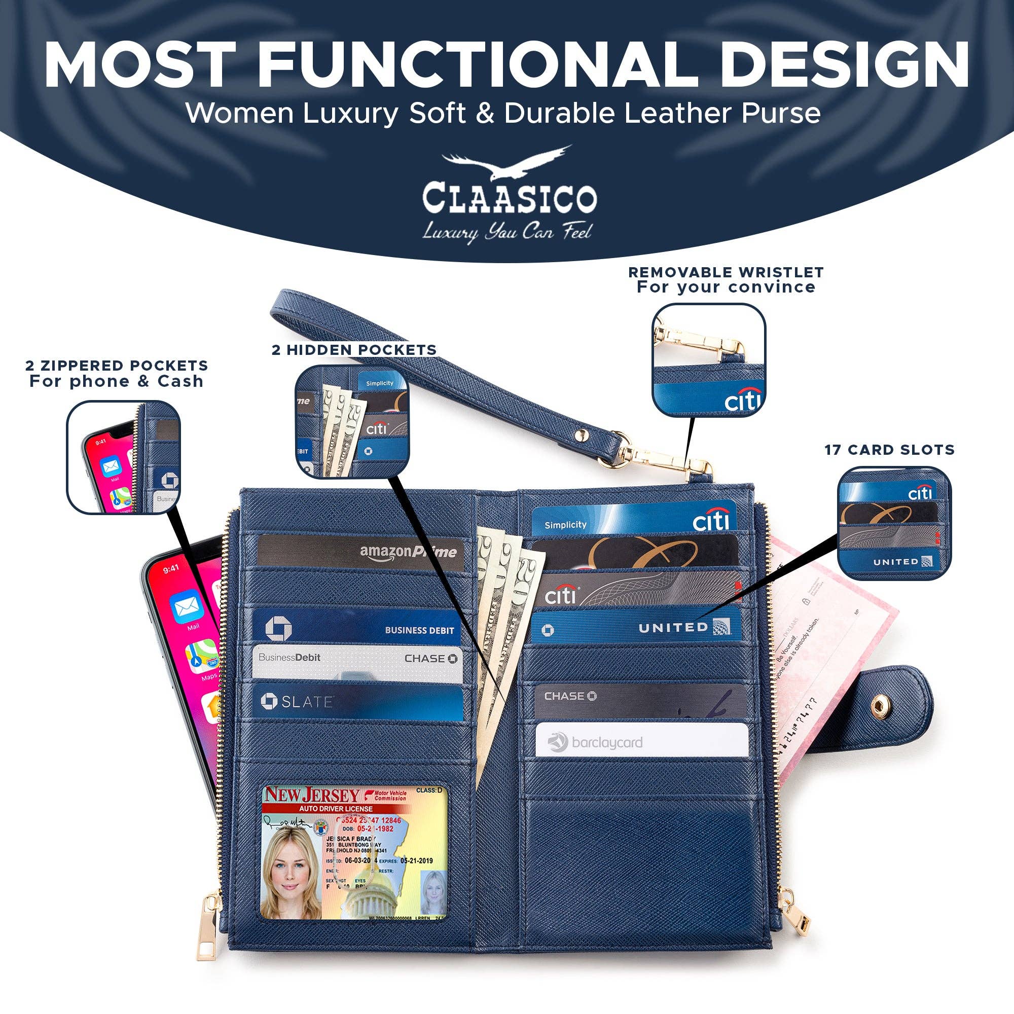 Claasico - Wholesale Phone Wallet - Women's - Women’s RFID wristlet wallet phone holder15