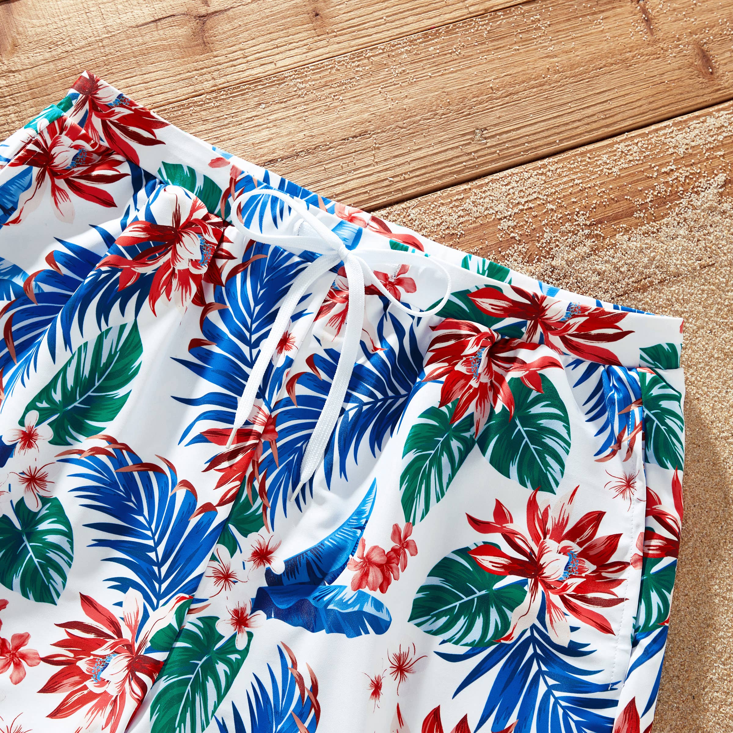 Red Matching Family Tropical Plant One-piece Swimsuit or trunks for wholesale on Faire32