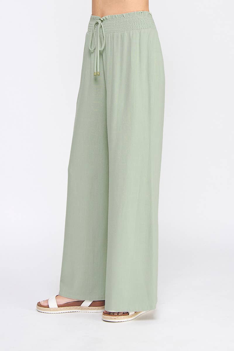 Allie Rose - Wholesale Pants - Women's - Soft Linen Smocked Waist Wide Leg Pants6