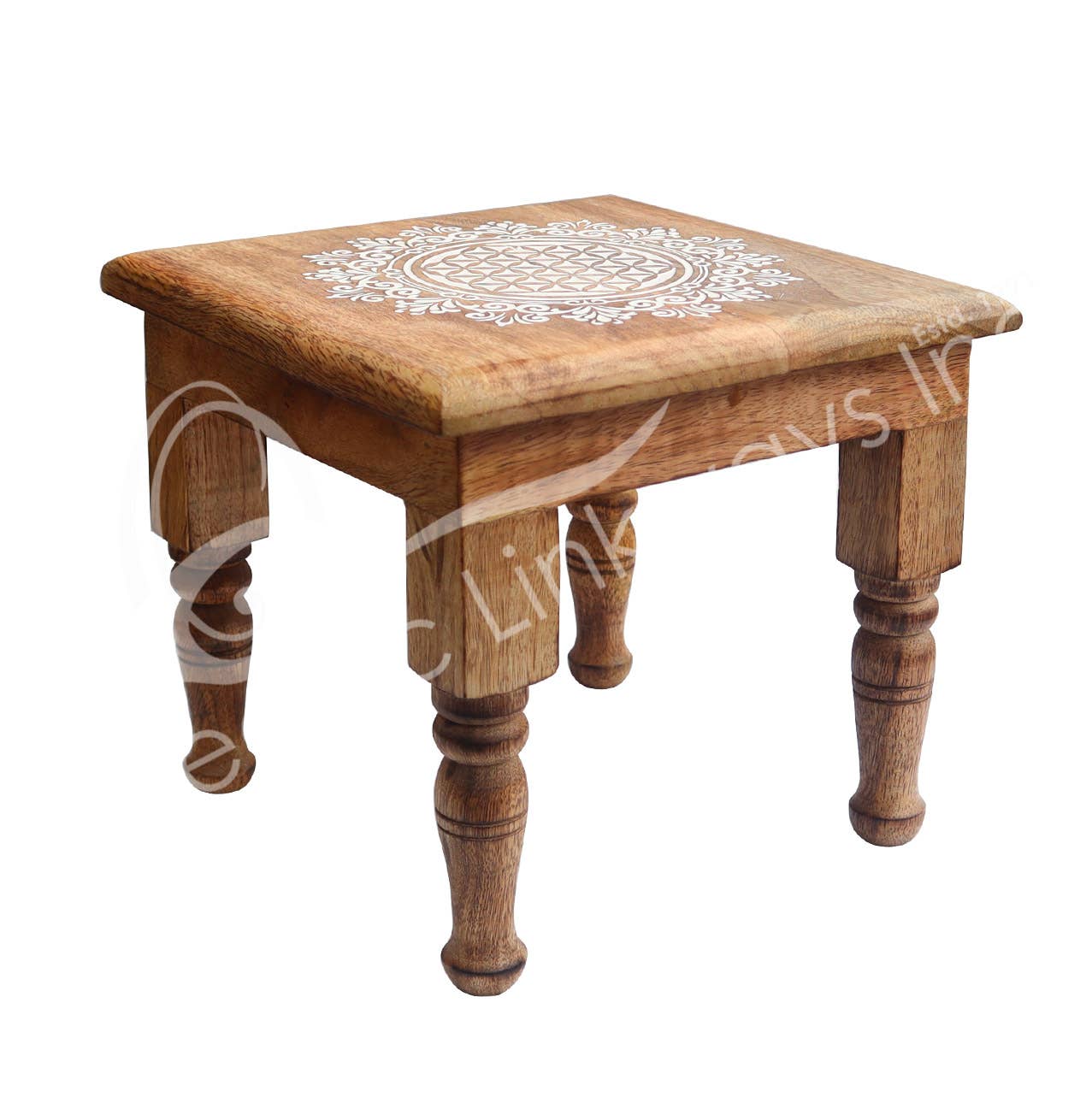 Oceanic Linkways Inc – wholesale Spiritual stone/crystal – (PC)ALTAR TABLE - MANGO WOOD ENGRAVED FLOWER OF LIFE 9 X 8"H1