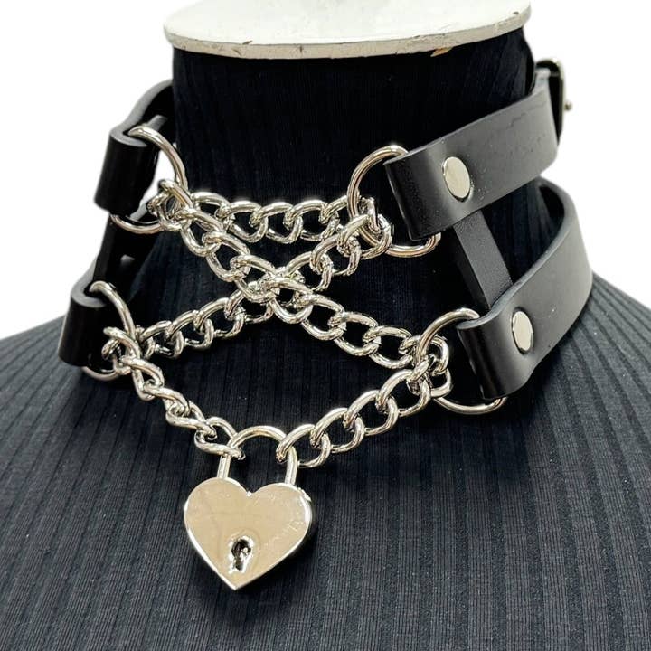 FCK653HT HEART LOCK CHAIN CHOKER DOUBL BUCKLE for wholesale by Funk Plus