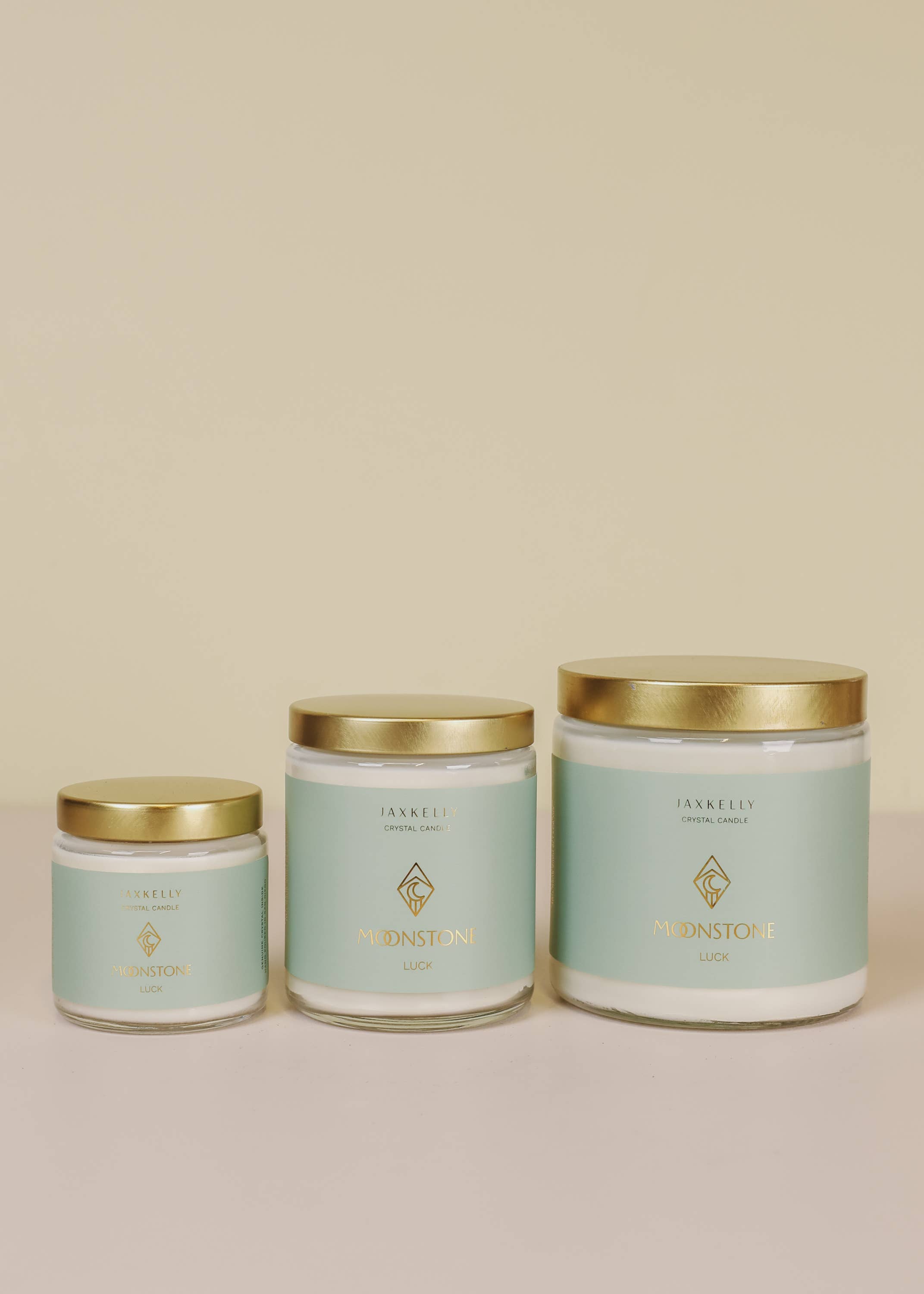 JaxKelly Candles - Wholesale Jar/Filled Candle - 9oz Clear Crystal Candles - Moonstone - Good Luck2