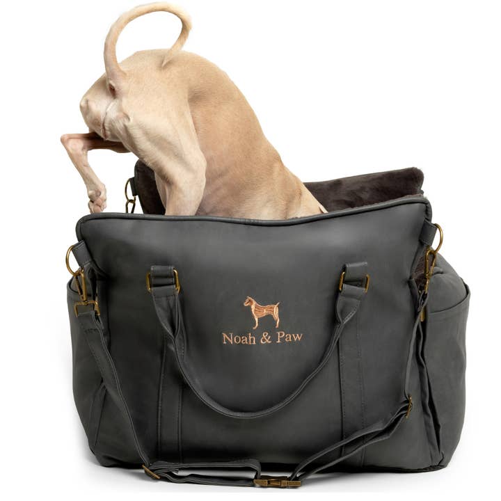 Dog Car Seat Carrier Orthopedic Crushed Foam, Black, Vegan Leather for wholesale by NOAH AND PAW LLC