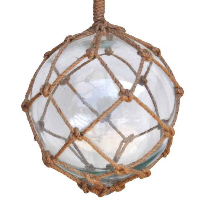 Hampton Nautical – wholesale Decorative tabletop object – Clear Japanese Glass Ball Fishing Float With Brown Netting D2