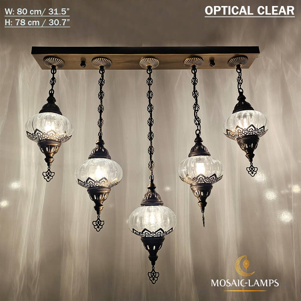 Mosaic Lamps - Wholesale Chandelier/Hanging Light - 5 Clear Cracked Globe Bar Chandelier10