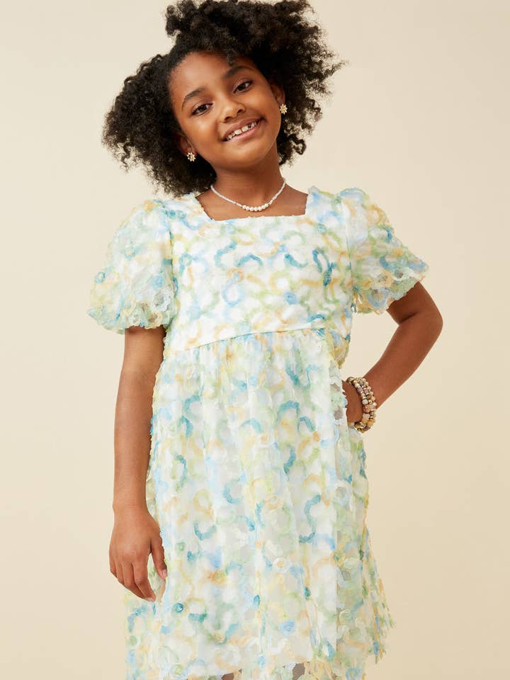 Girls Mesh Floral Square Neck Dress for wholesale by Hayden LA