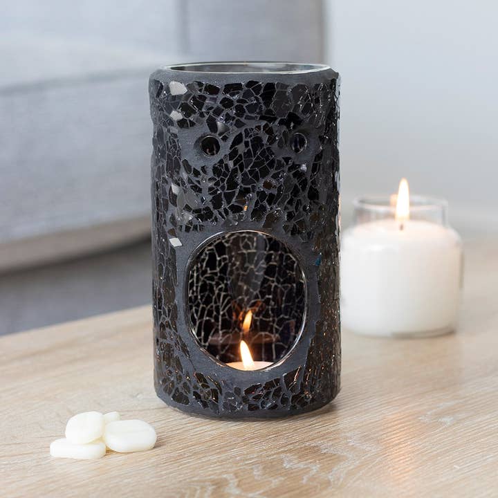 Something Different Wholesale - Wholesale Oil Warmer - Black Crackle Glass Pillar Oil Burner and Wax Warmer