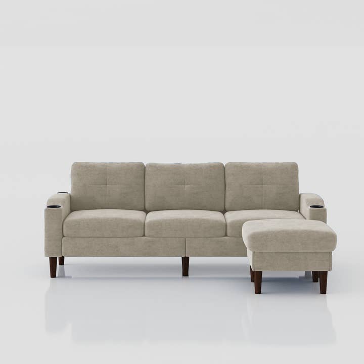 Orange County Decor - Wholesale Sofa - Convertible Combination Sofa Sofa L Shaped Sofa With Footstools With Storage, Beige Sofa For Living Room, Living Room Bedroom Office Small Space 3 Seater Combination Sofa Beige Metal 3 Seat6
