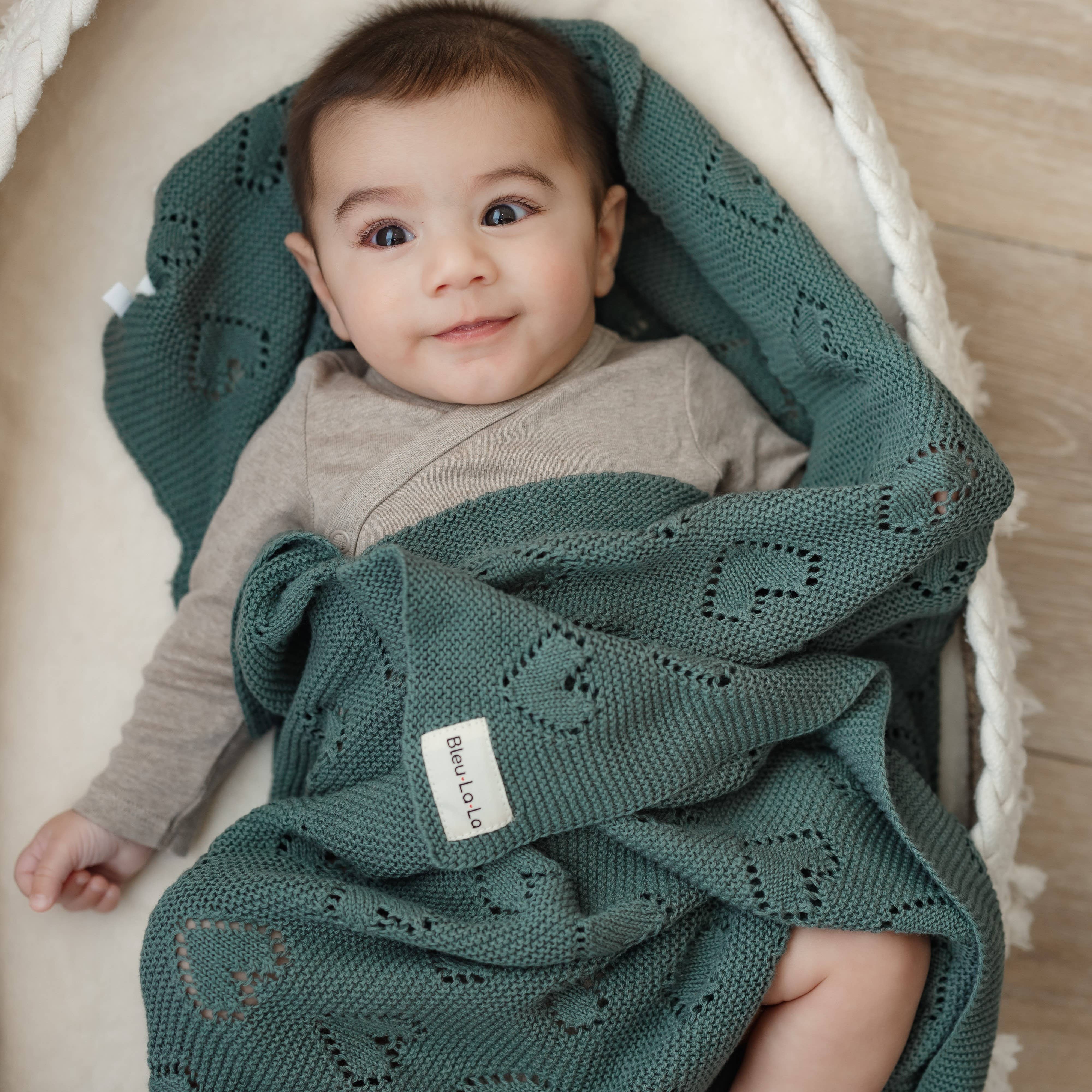 Bleu La La - Wholesale Receiving Blanket - Baby - 100% Luxury Cotton Receiving Swaddle Baby Blanket - Heart16