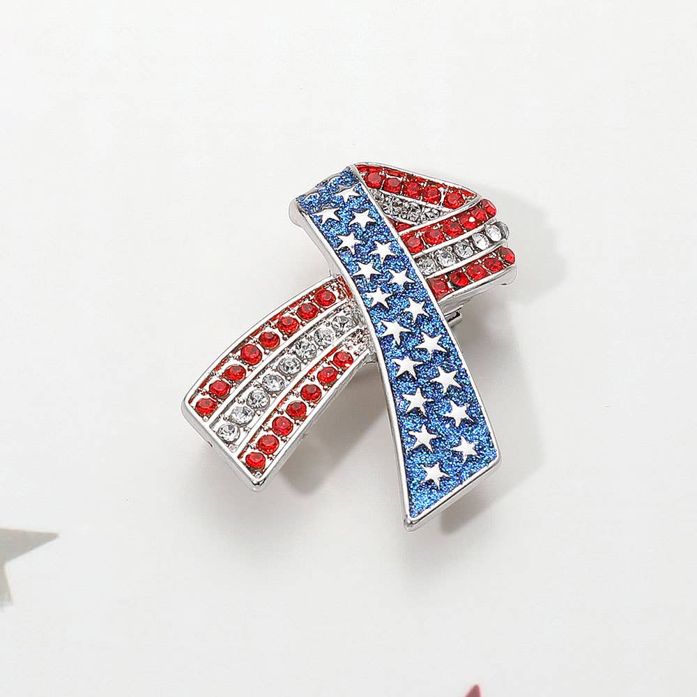 Sensibling Corp. - Wholesale Brooch - Stone Paved American USA Flag Bow Brooch3
