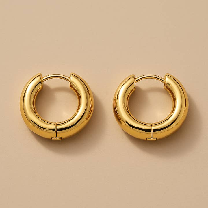 Chubby Everyday Hoops 18k Gold Waterproof Jewellery Present for wholesale by Gold Lunar