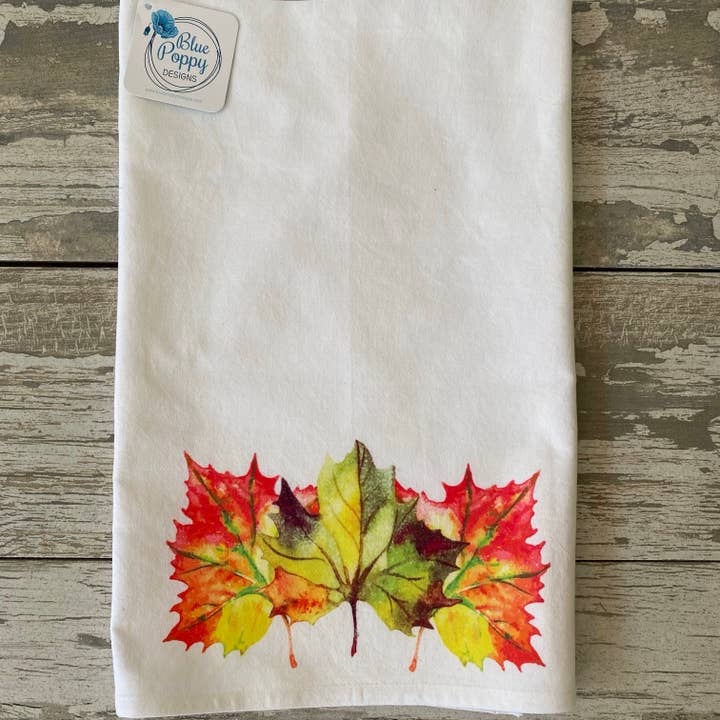 Fall Watercolor Leaves Kitchen Towel for wholesale by Blue Poppy Designs