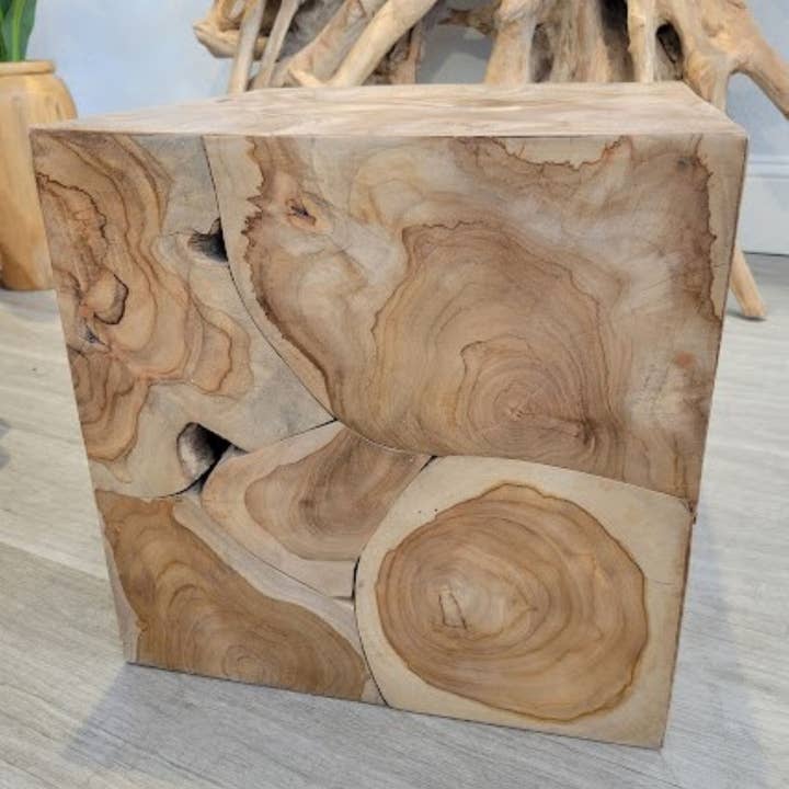 Storied Roots - Wholesale Side Table - Teak Block Display Table - 16 in Cube3