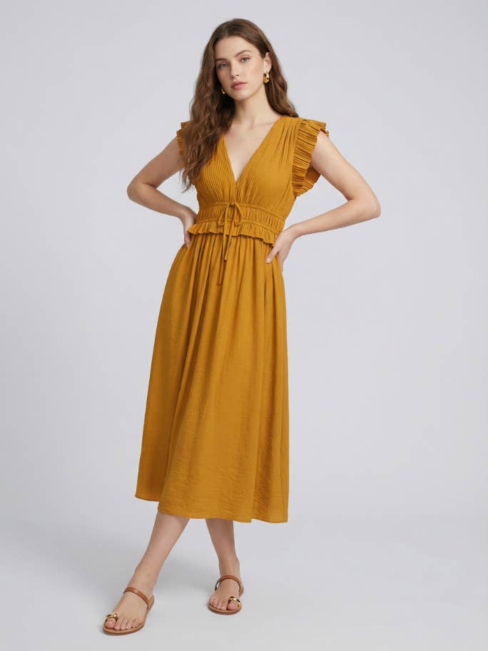 Enfärgad plisserad midiklänning för wholesale av RUBIENN