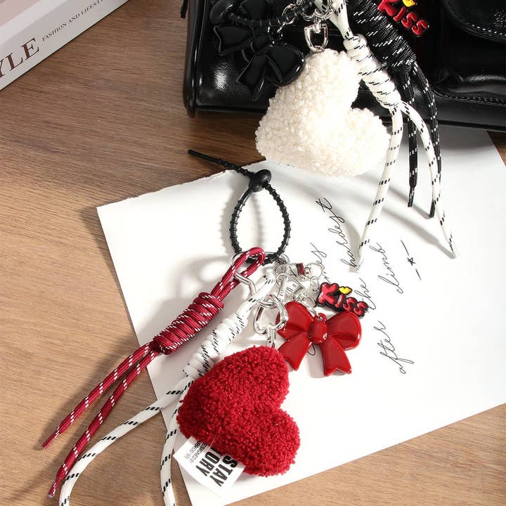 ACCITY - Wholesale Keychain - Women's - Chic Heart Bow Bag Charm with Braided Strap_CWMM7629