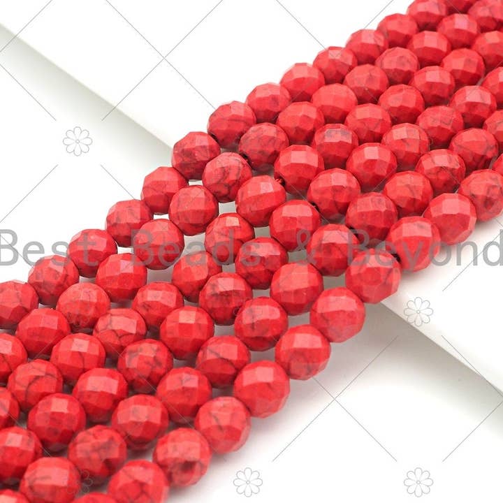 Facettierte gefärbte rote Türkis Perlen, 6 mm/8 mm/10 mm/12 mm facettierte türkis gefärbte Howlith-Perlen, 15,5 „voller Strang, SKU #UA178 für den Großhandel von BestBeads&Beyond
