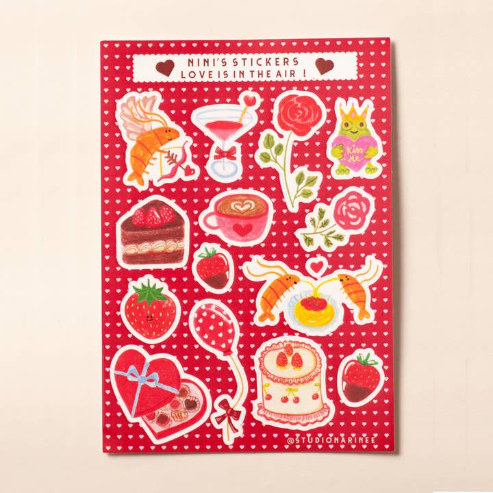 Love is in the air! A6 sticker sheet for wholesale by Studio Narine