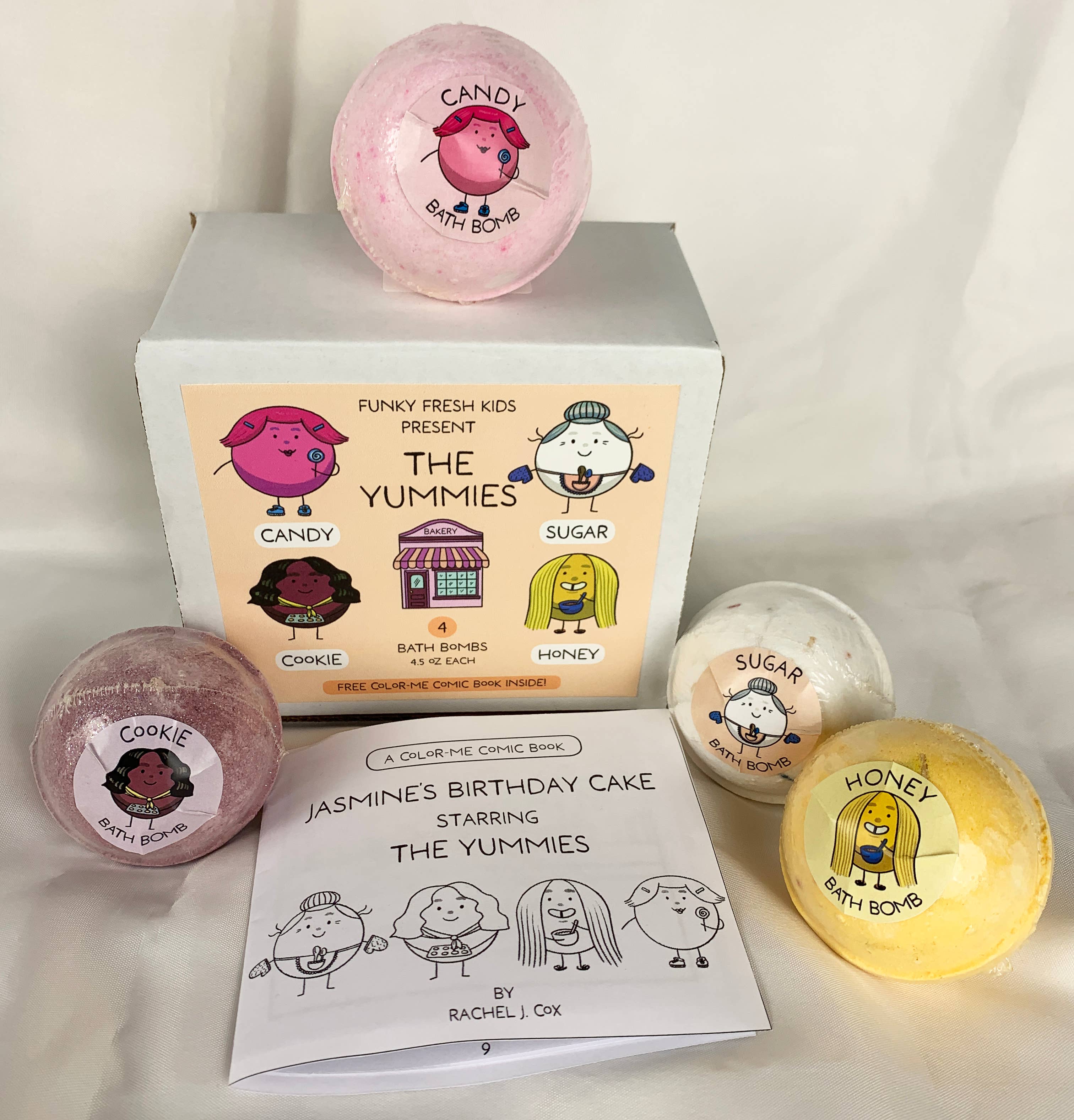 Funky Fresh Kids - Wholesale Bath Bomb/Fizz - Yummies Bath Bombs 4-Pack Gift Set for Kids With Comic Book