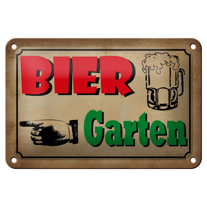 Blikken bordje aanwijzing 12x18 cm Bier Tuin links hand bierglas voor wholesale door Femer