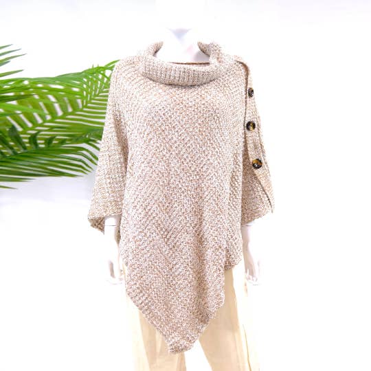 Karma Nepal Crafts - Wholesale Poncho - Women's - Hand Knit Turtle Neck Two Way Fall/Winter Poncho4