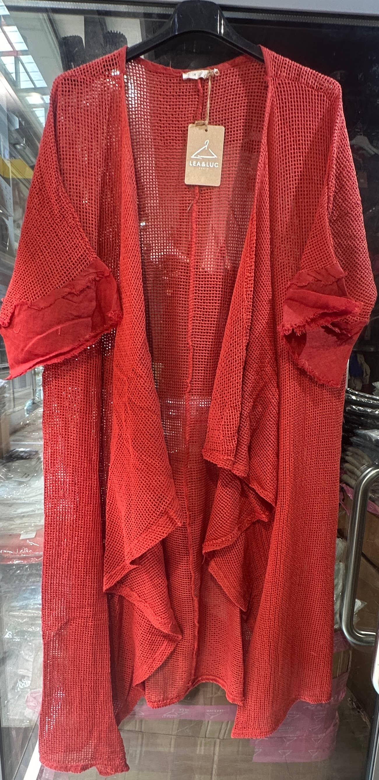 LÉA & LUC - Wholesale Vest - Dames - Opengewerkt vest van 100% katoen met 100% linnen mouwen REF. 608659