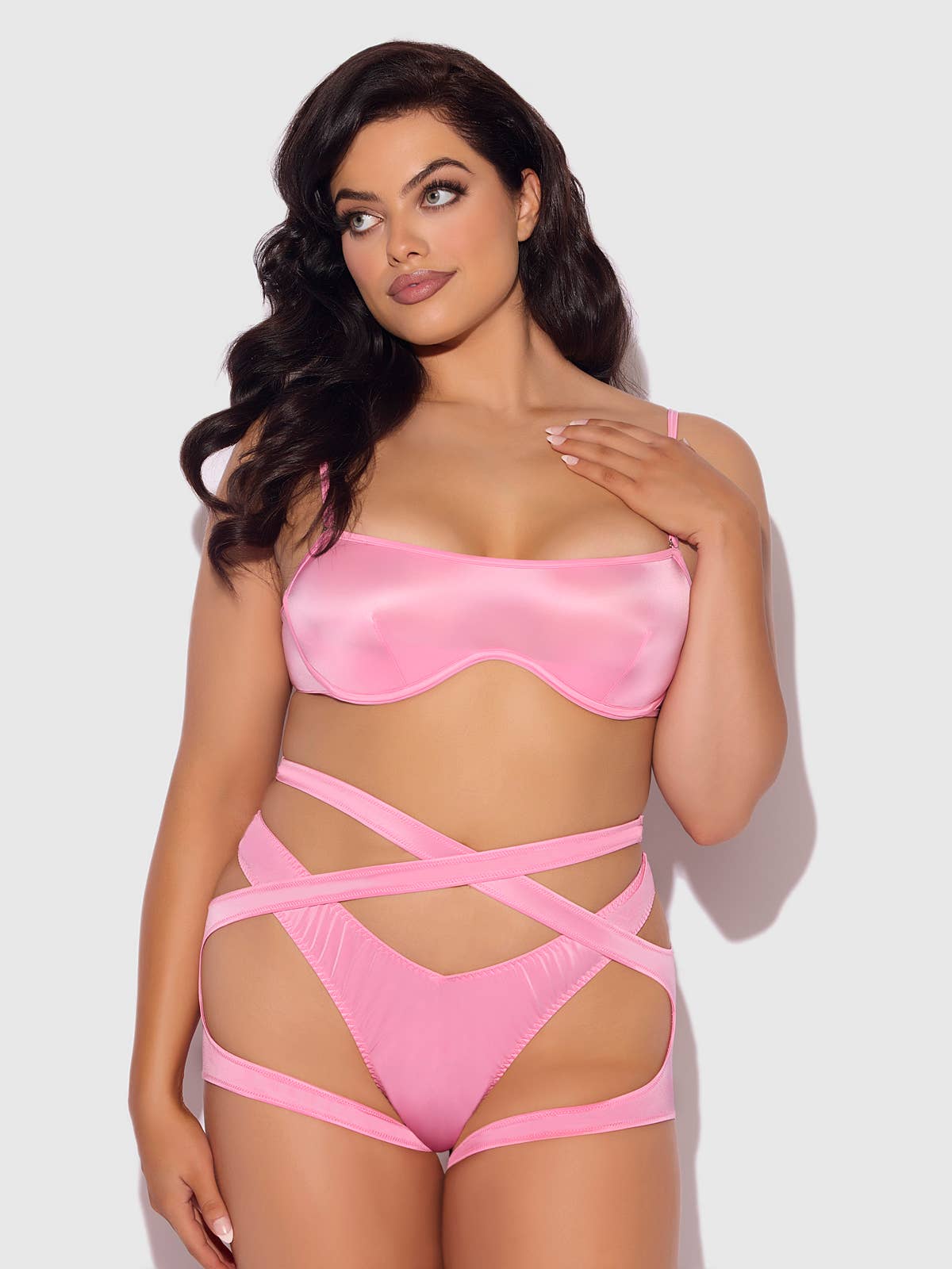 House of Desire - Wholesale Lingerie Set - Women's - ZOE OIL SLICK BANDEAU BRA, WRAP GARTER & TANGA SET22