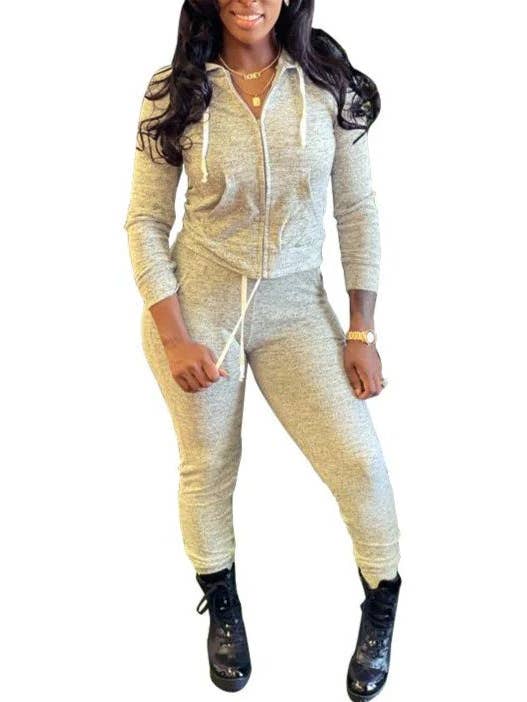 MB Fashion Wholesale - Wholesale Top & Pant Set (NOT Loungewear) - Women's - MB FASHION Zip-Up Hoodie and Jogger Pants Set 12489R7