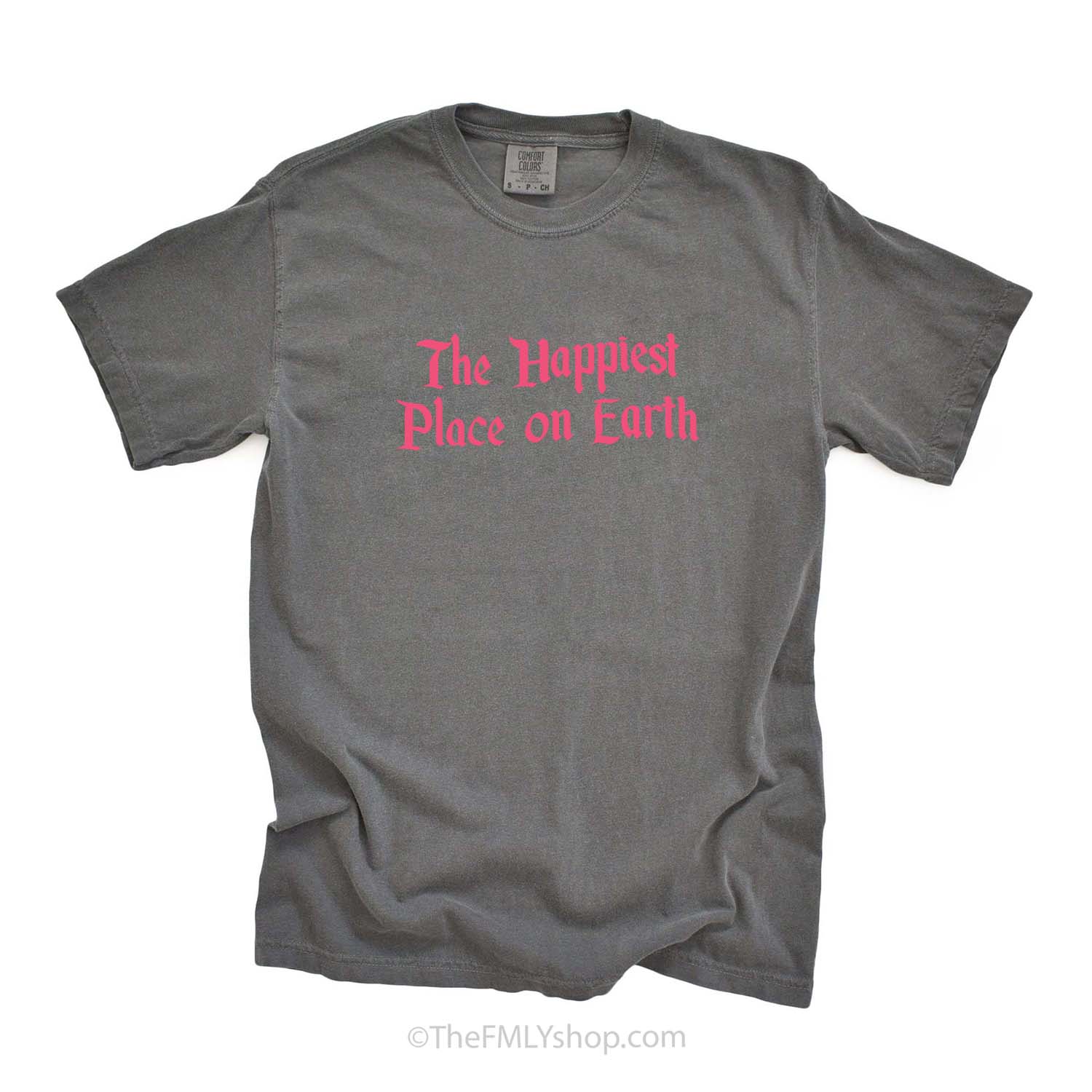 THE FMLY SHOP - Wholesale Screen Printed T-Shirt - Women's - Take me to my Happy Place, Pink Puffed Ink Tee6