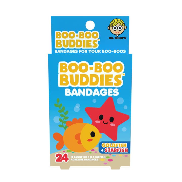 Kids Bandages – Goldfish + Starfish (24 Count, Latex-Free) for wholesale by Boo Boo Buddies
